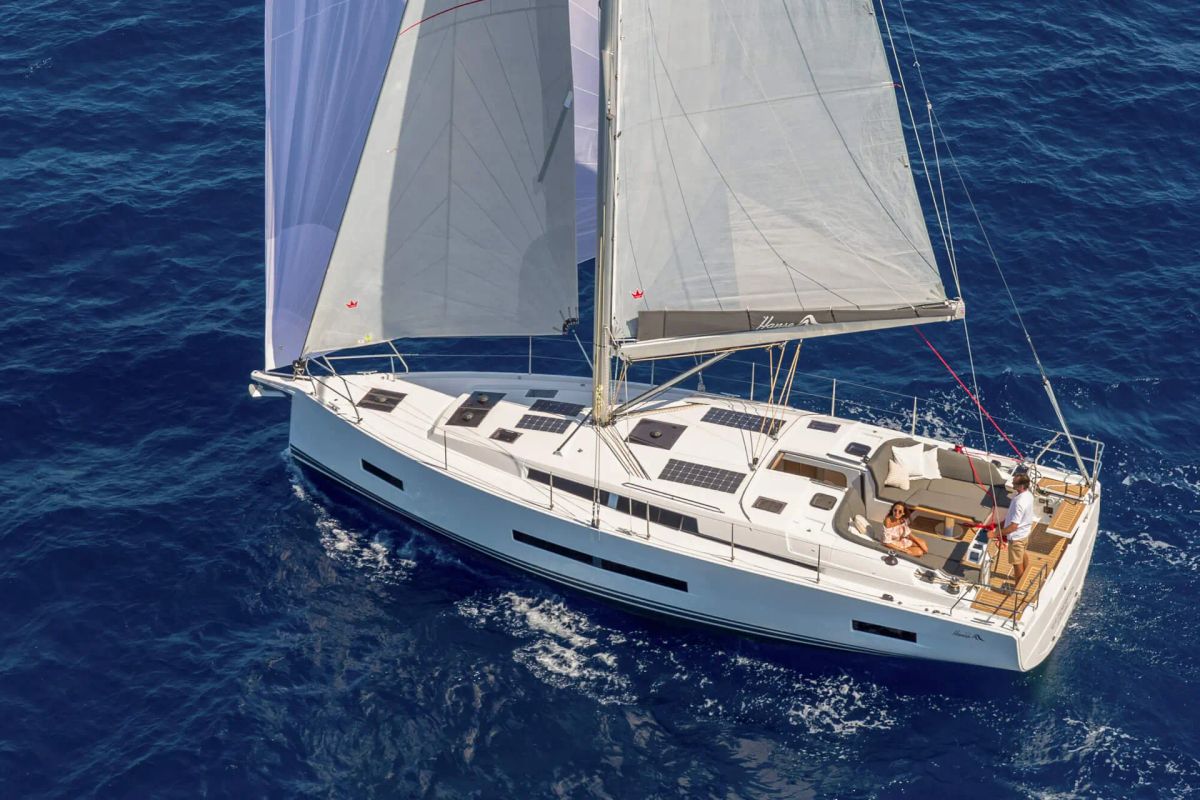 Exterior view of Al Dente, a Hanse Yachts Hanse 410 sailboat at Municipal Unit of Lefkada, Greece