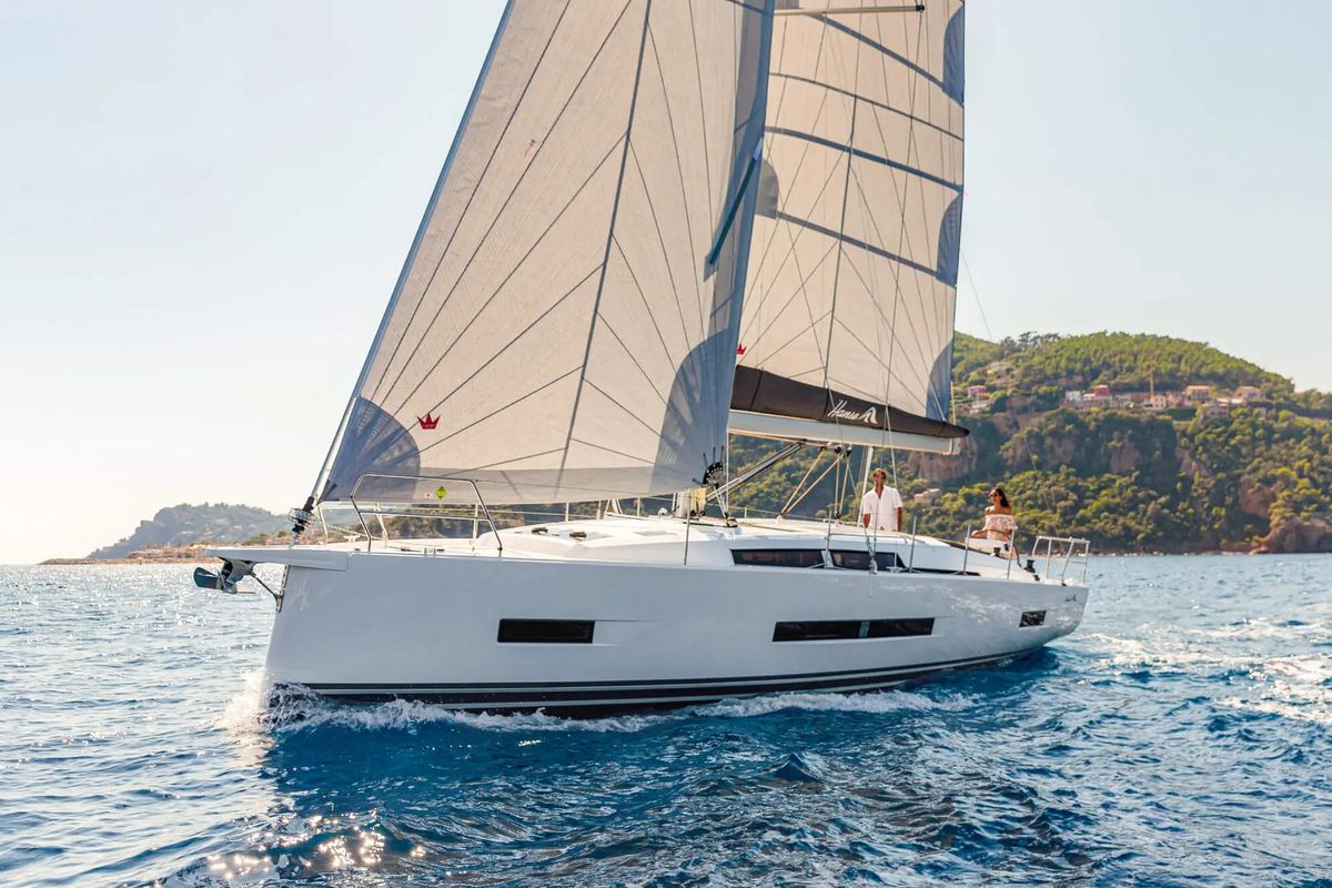 Exterior view of Al Dente, a Hanse Yachts Hanse 410 sailboat at Municipal Unit of Lefkada, Greece