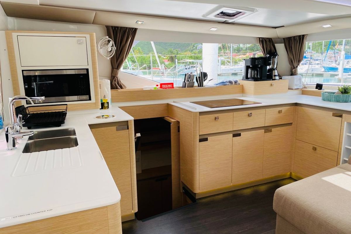 Galley of Aboat Time, a Fountaine Pajot Elba 45 catamaran at Road Town, British Virgin Islands