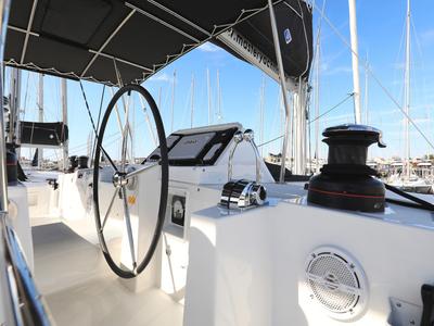 Cockpit of OLIVER, a Lagoon 450 catamaran at Općina Sukošan, Croatia