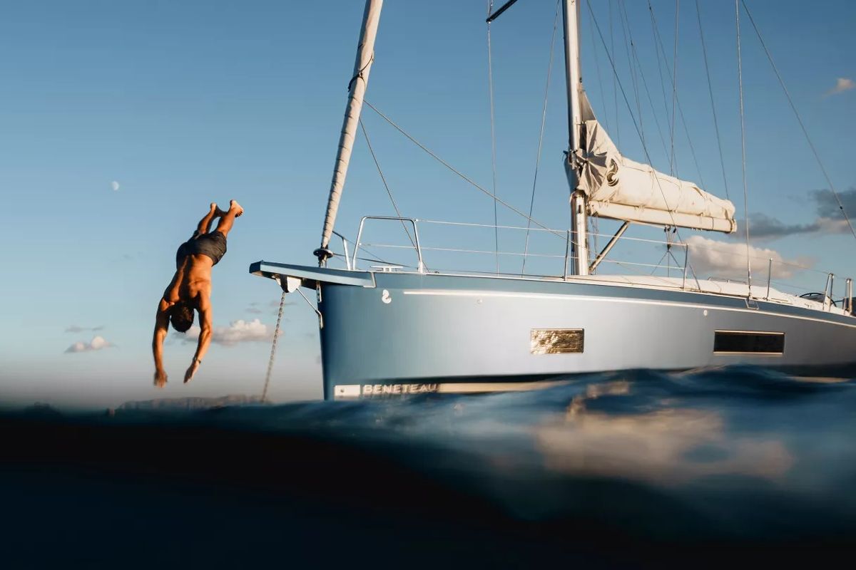Exterior view of Sun-Kissed, a Beneteau Oceanis 47 sailboat at Municipal Unit of Rhodes, Greece