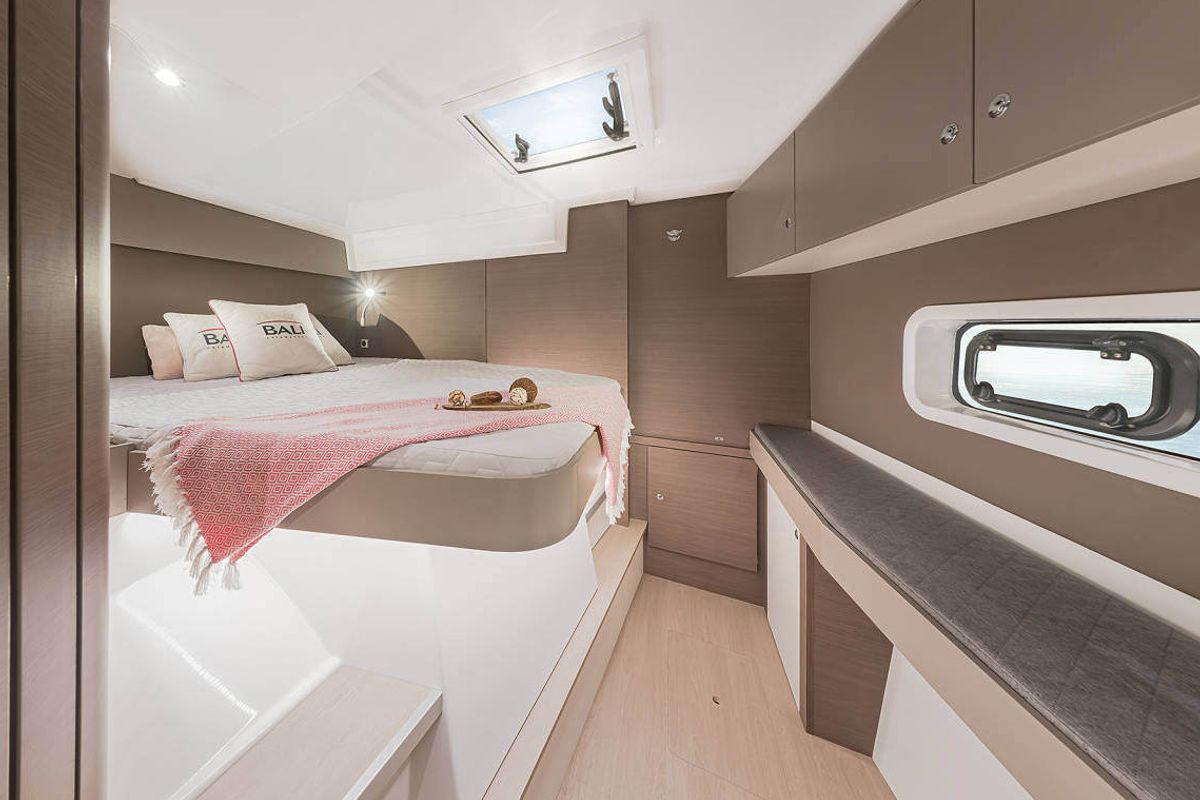 Cabin on Marila, a Bali Catspace catamaran at Olbia, Italy