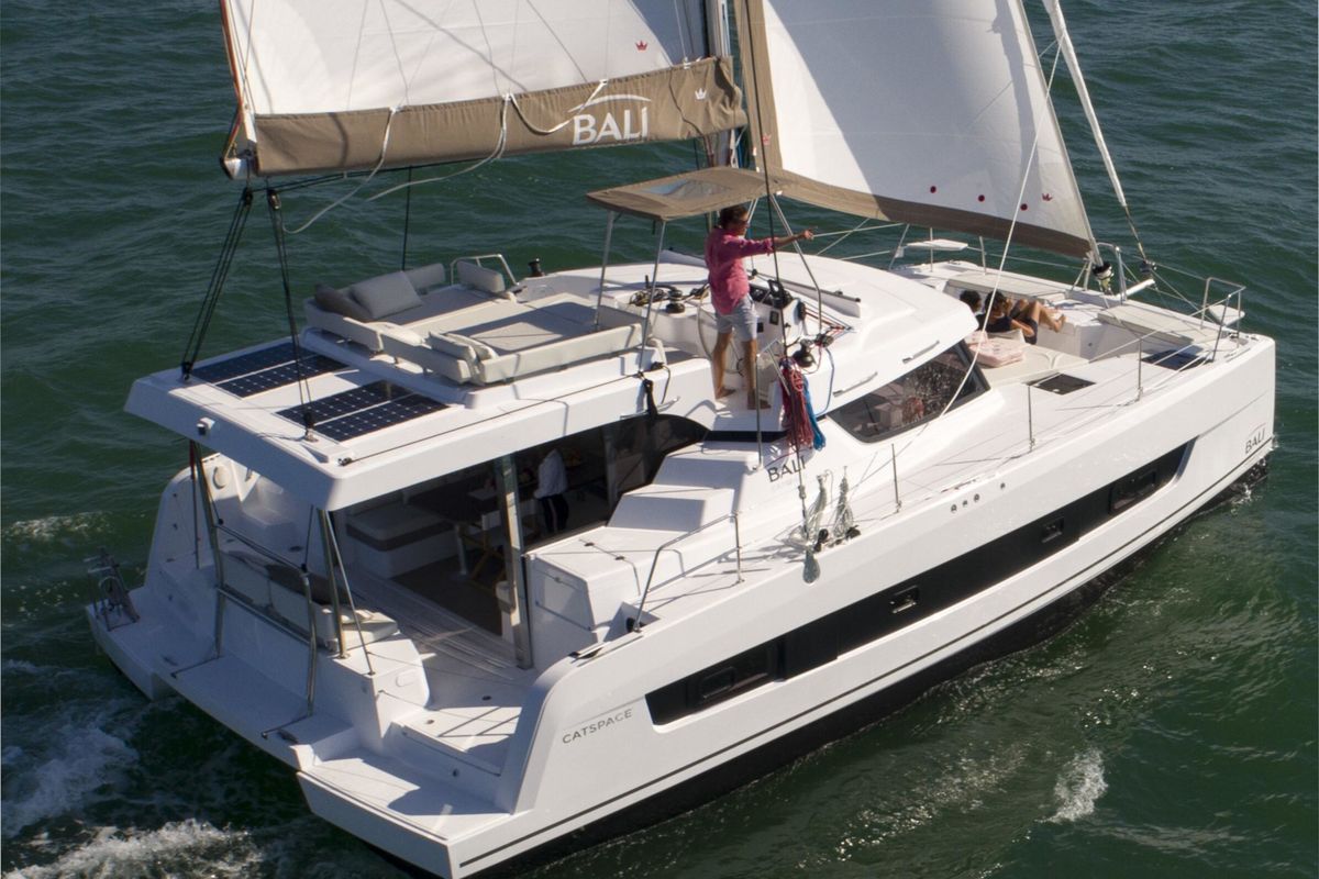 Exterior view of Marila, a Bali Catspace catamaran at Olbia, Italy