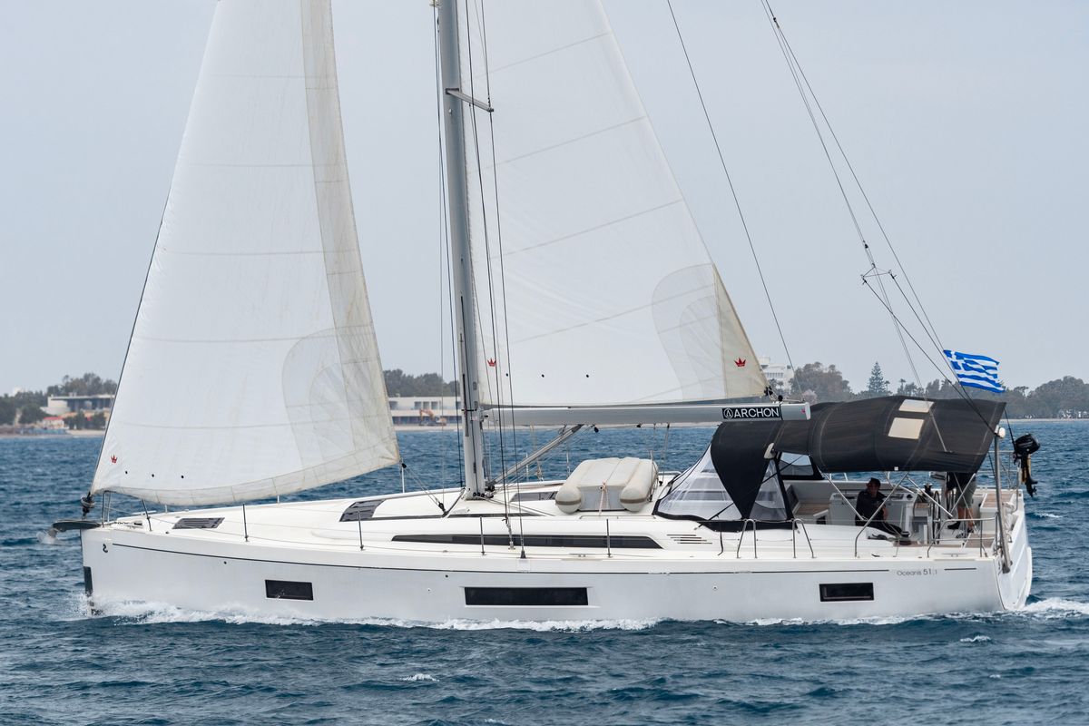 Exterior view of Polis, a Beneteau Oceanis 51.1 sailboat at Kos, Greece