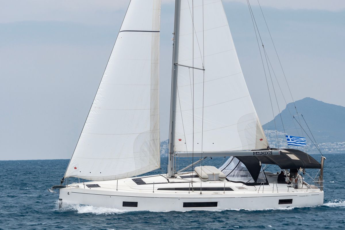 Exterior view of Polis, a Beneteau Oceanis 51.1 sailboat at Kos, Greece