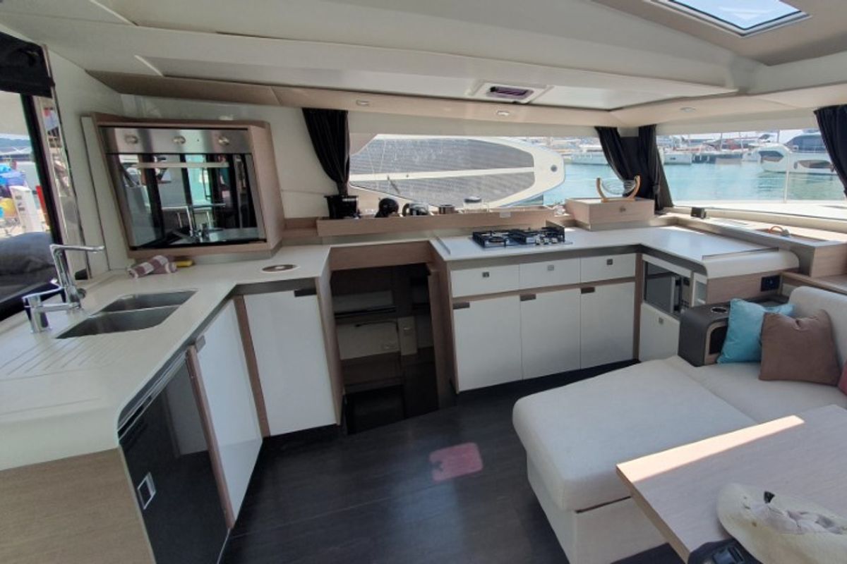 Galley of Dreamcatcher, a Fountaine Pajot Elba 45 catamaran at Seget Donji, Croatia