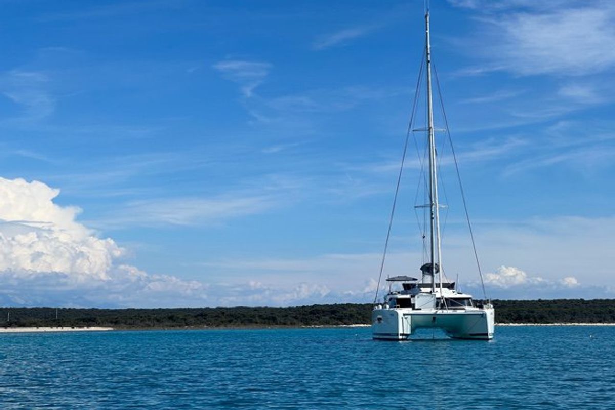 Exterior view of Dreamcatcher, a Fountaine Pajot Elba 45 catamaran at Seget Donji, Croatia