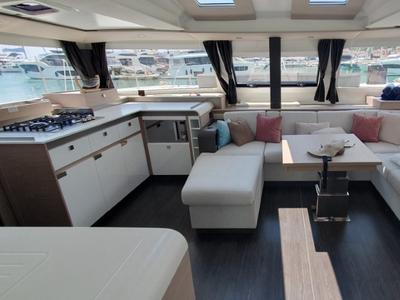 Salon of Dreamcatcher, a Fountaine Pajot Elba 45 catamaran at Seget Donji, Croatia
