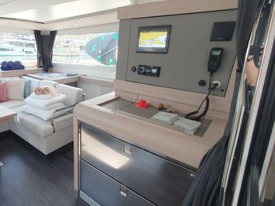 Cockpit of Dreamcatcher, a Fountaine Pajot Elba 45 catamaran at Seget Donji, Croatia