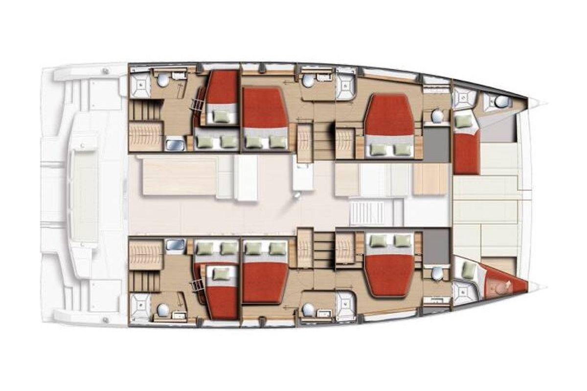 Floor plan of Margeo XX, a Bali 5.2 catamaran at Athens, Greece