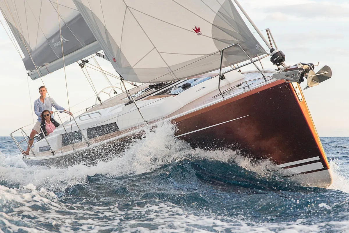 Exterior view of Abigail, a Hanse Yachts Hanse 388 sailboat at Betina, Croatia