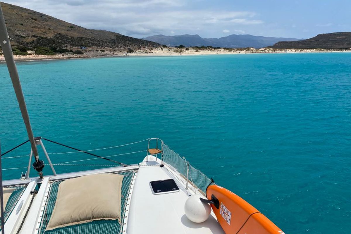 Deck of Aeropi, a Lagoon 450 Fly catamaran at Municipal Unit of Lefkada, Greece