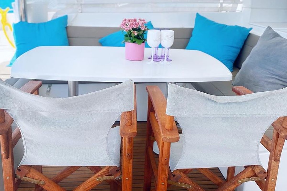 Deck of Aeropi, a Lagoon 450 Fly catamaran at Municipal Unit of Lefkada, Greece