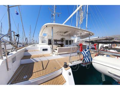 Exterior view of Aeropi, a Lagoon 450 Fly catamaran at Municipal Unit of Lefkada, Greece