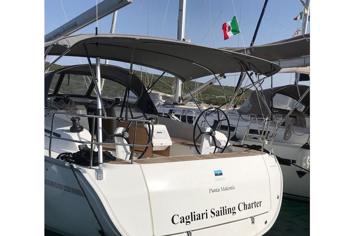 Exterior view of Punta Molentis, a Bavaria Cruiser 46 sailboat at Cagliari, Italy