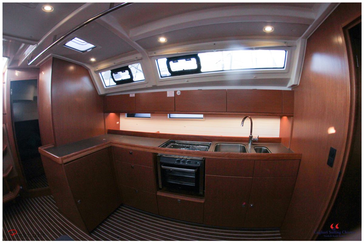 Galley of Punta Molentis, a Bavaria Cruiser 46 sailboat at Cagliari, Italy