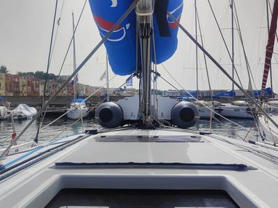 Deck of Nennella, a Jeanneau Sun Odyssey 440 sailboat at Tonnarella, Italy