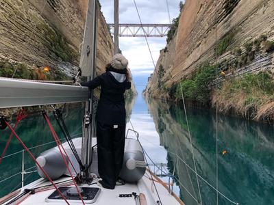 Exterior view of Geneva, a Jeanneau Sun Odyssey 389 sailboat at Gouvia, Greece