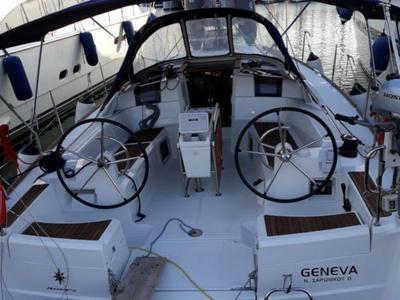 Cockpit of Geneva, a Jeanneau Sun Odyssey 389 sailboat at Gouvia, Greece