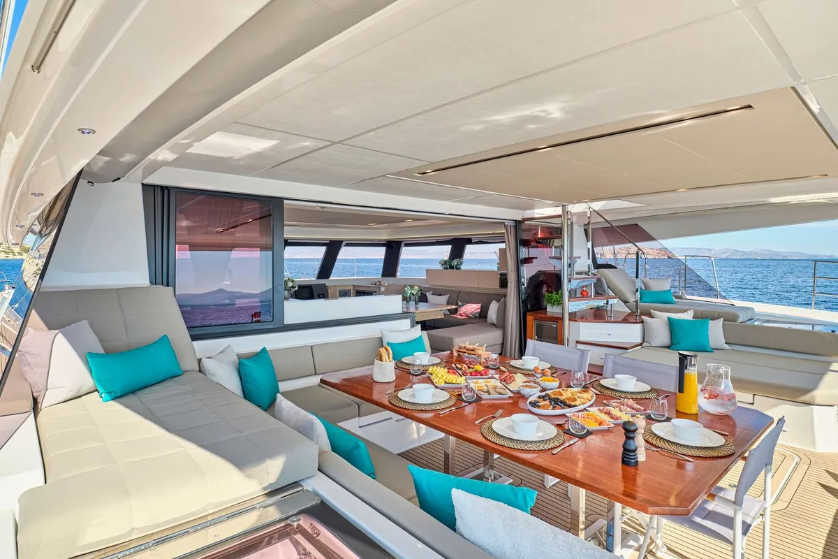 Sunmoon, a Fountaine Pajot Alegria 67 catamaran at Municipal Unit of Nea Peramos, Greece