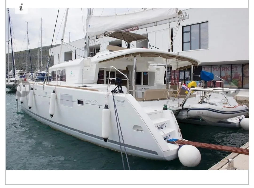 Exterior view of Sunshine I, a Lagoon 450 F catamaran at Dubrovnik, Croatia