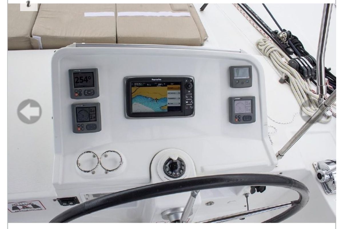 Cockpit of Sunshine I, a Lagoon 450 F catamaran at Dubrovnik, Croatia