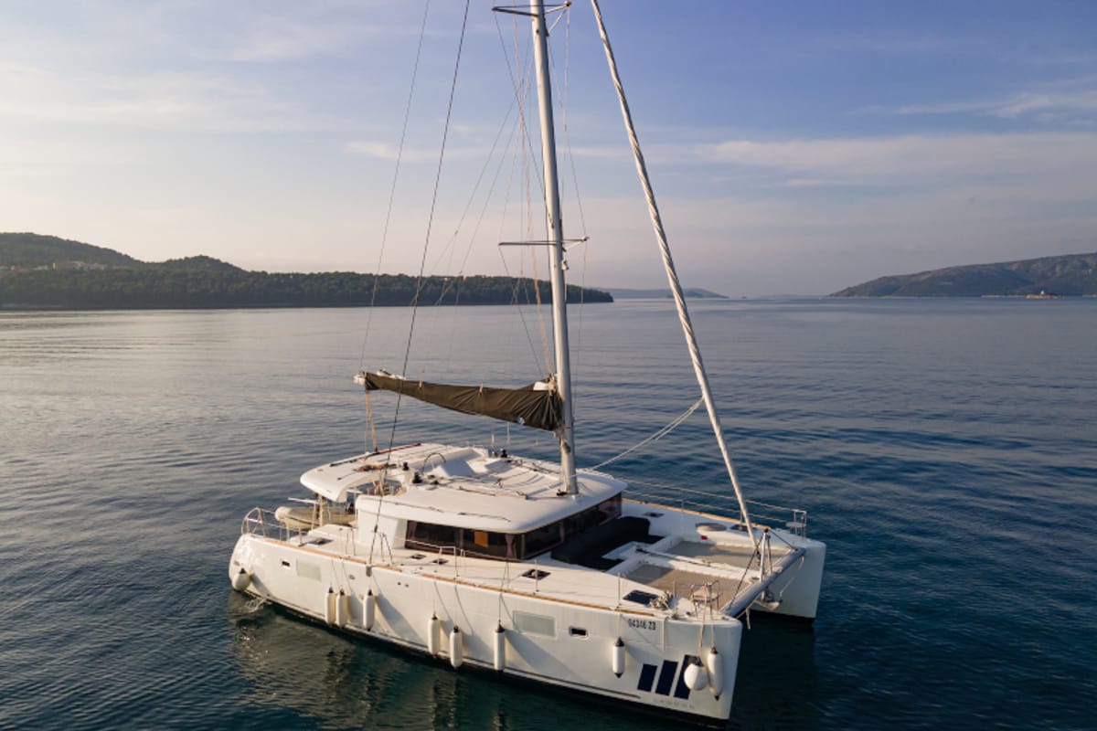 Exterior view of Moja Mala, a Lagoon 450 catamaran at Seget Donji, Croatia