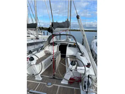 Cockpit of Nine, a Hanse Yachts Hanse 418 sailboat at Fisksätra, Sweden