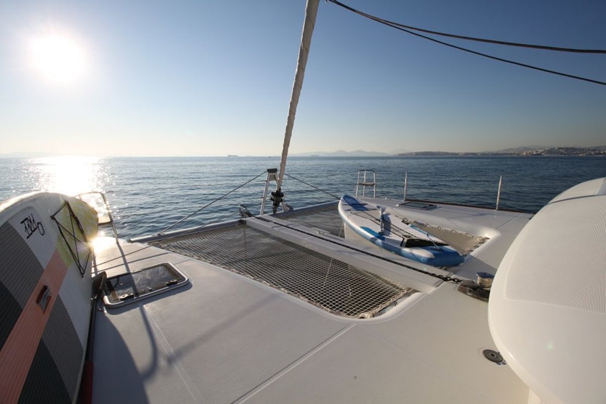 Deck of Sailing Blue 4, a Lagoon 400 S2 catamaran at Athens, Greece