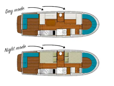Floor plan of 950E-23, a Pénichette 950E motorboat at Dompierre-sur-Besbre, France