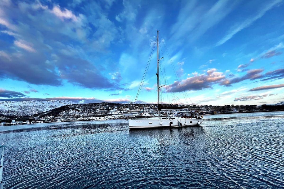 Exterior view of Arctic Whisper, a Hanse Yachts Hanse 458 sailboat at Tromsø, Norway