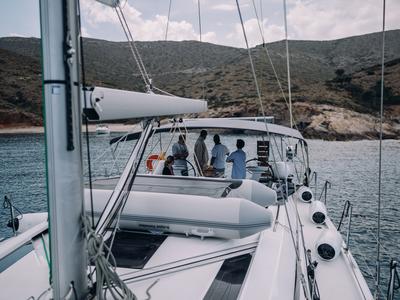 Deck of ORION, a Beneteau Oceanis 51.1 sailboat at Lavreotiki Municipal Unit, Greece