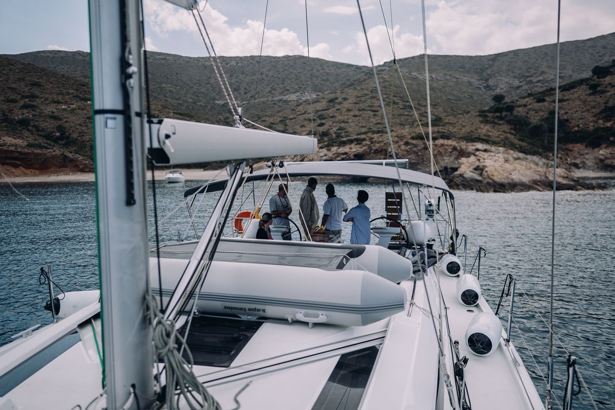 Deck of ORION, a Beneteau Oceanis 51.1 sailboat at Lavreotiki Municipal Unit, Greece
