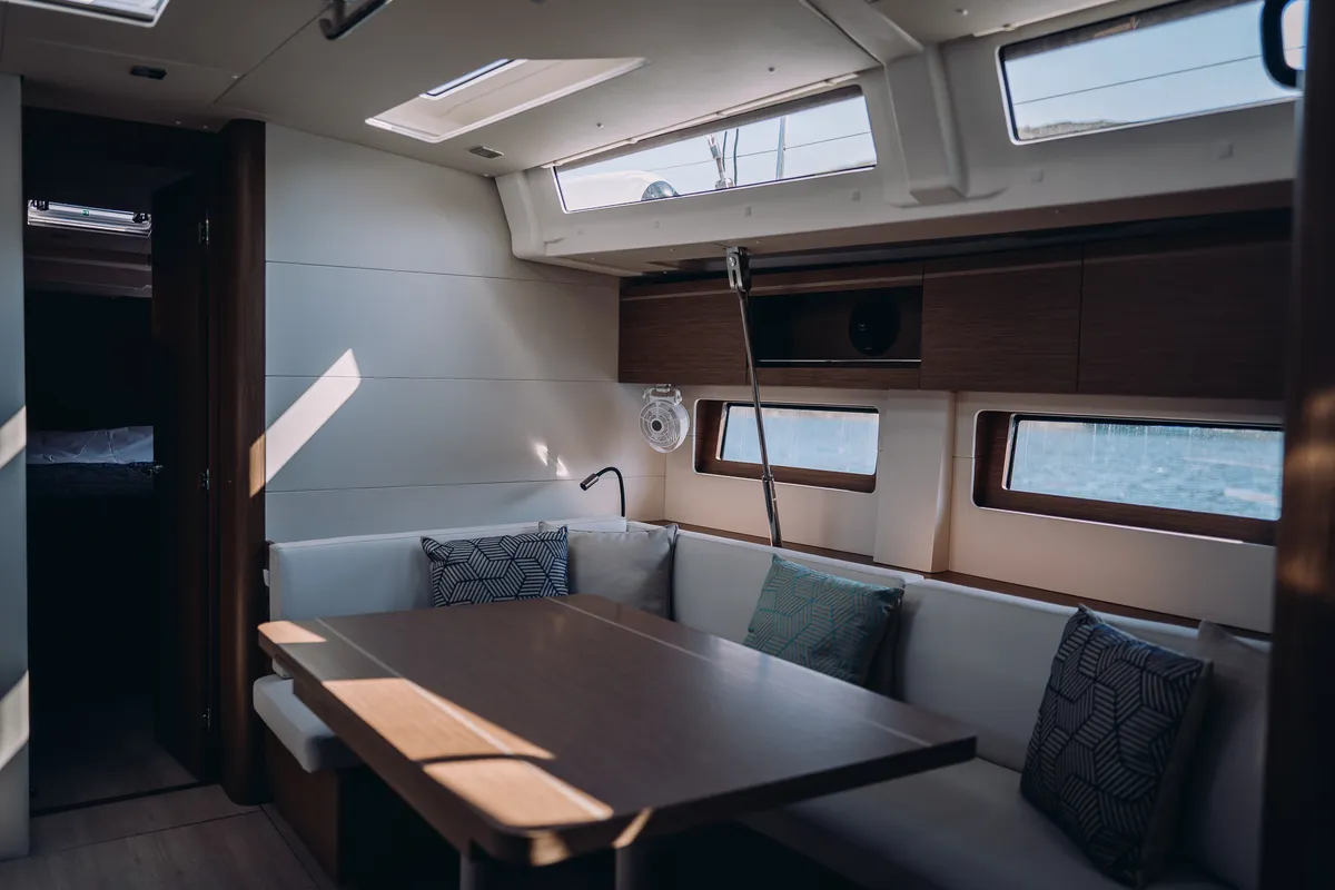 Salon of ORION, a Beneteau Oceanis 51.1 sailboat at Lavreotiki Municipal Unit, Greece
