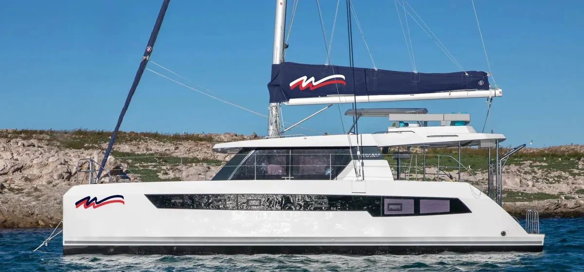 Exterior view of Moorings 4200/3/3 Exclusive, a Leopard 42 catamaran at English Harbour, Antigua and Barbuda