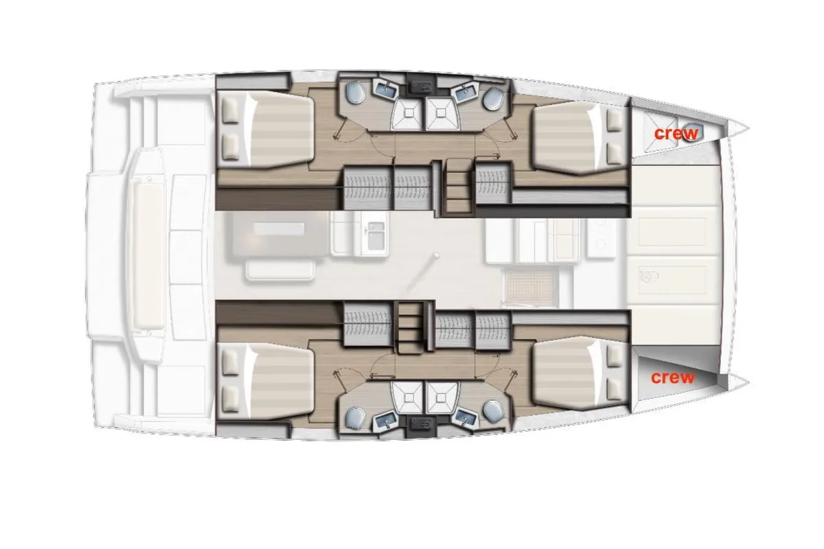 Floor plan of LOS ROQUES, a Bali Bali 4.6 catamaran at Sant Antoni de Portmany, Spain
