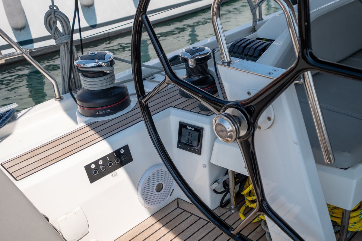 Cockpit of Aloha, a Beneteau Oceanis 51.1 sailboat at Municipal Unit of Lefkada, Greece