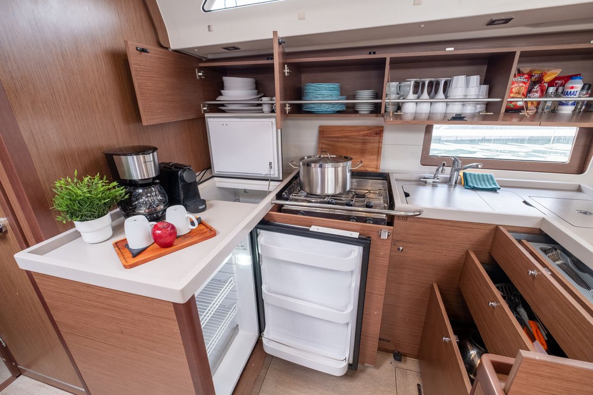 Galley of Aloha, a Beneteau Oceanis 51.1 sailboat at Municipal Unit of Lefkada, Greece