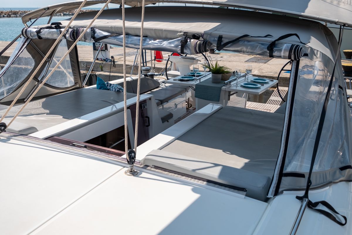 Deck of Aloha, a Beneteau Oceanis 51.1 sailboat at Municipal Unit of Lefkada, Greece