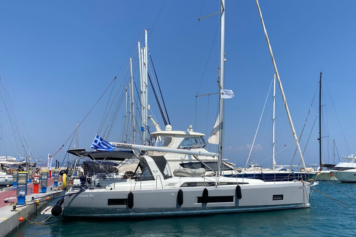 Exterior view of Serenity, a Beneteau Oceanis 46.1 sailboat at Kos, Greece