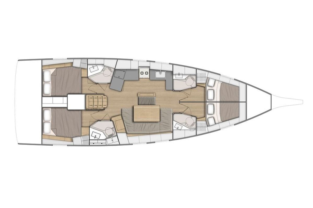Floor plan of Serenity, a Beneteau Oceanis 46.1 sailboat at Kos, Greece