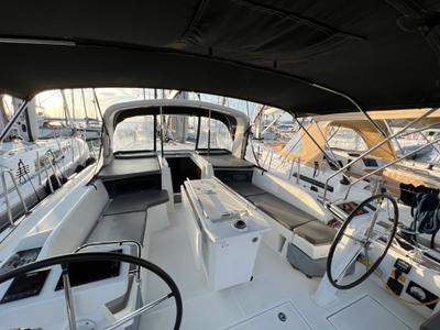 Cockpit of Serenity, a Beneteau Oceanis 46.1 sailboat at Kos, Greece