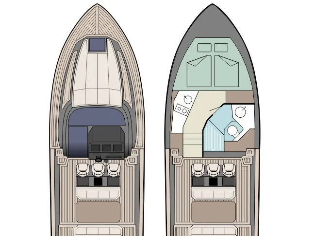 Floor plan of ALMA, a Focus Motor Yachts Focus Forza 37 motorboat at Saint-Tropez, France