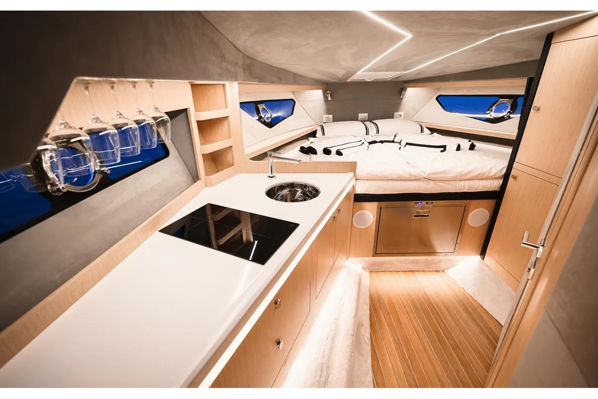Galley of ALMA, a Focus Motor Yachts Focus Forza 37 motorboat at Saint-Tropez, France