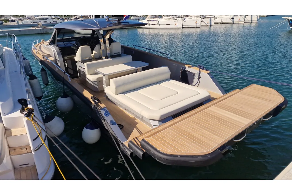 Exterior view of ALMA, a Focus Motor Yachts Focus Forza 37 motorboat at Saint-Tropez, France