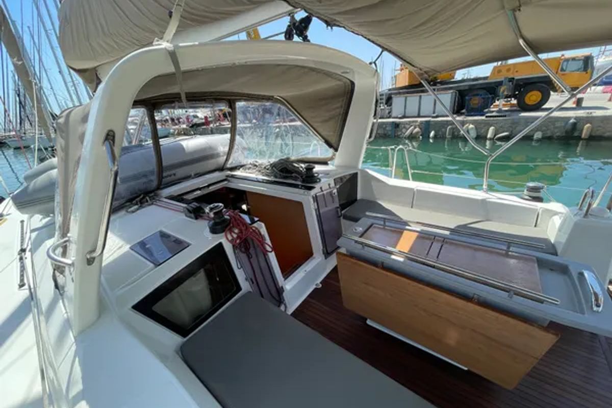 Cockpit of Black Lion, a Beneteau Oceanis 41.1 sailboat at Municipal Unit of Ellomenos, Greece