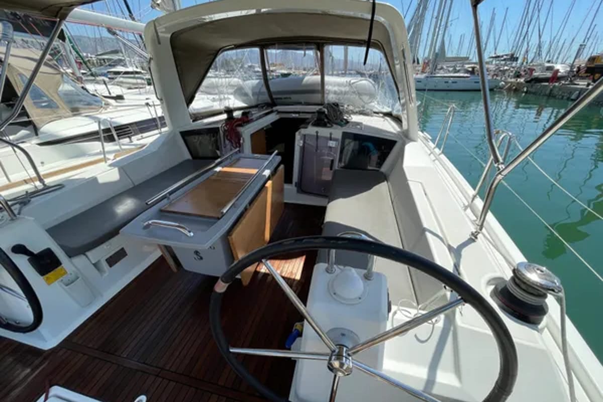 Cockpit of Black Lion, a Beneteau Oceanis 41.1 sailboat at Municipal Unit of Ellomenos, Greece