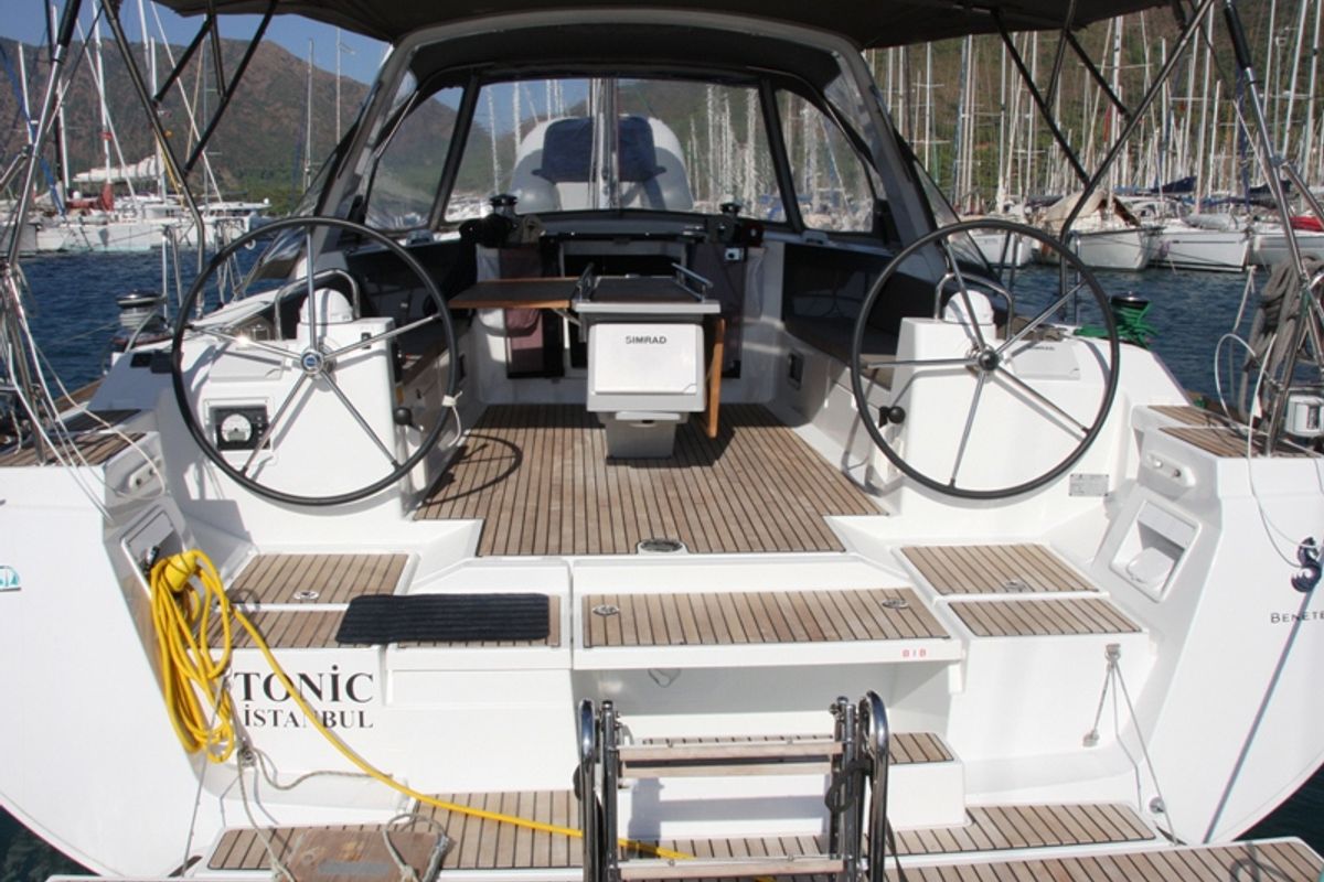 Cockpit of Tonic, a Beneteau Oceanis 45 sailboat at Marmaris, Turkey