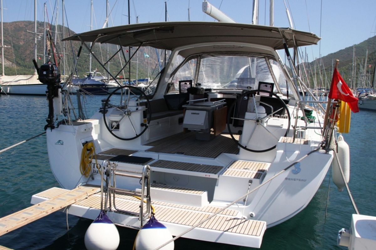 Cockpit of Tonic, a Beneteau Oceanis 45 sailboat at Marmaris, Turkey