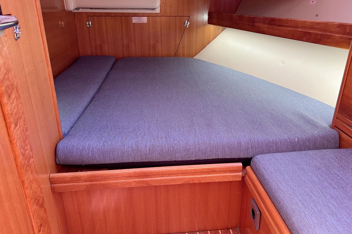 Cabin on Foxi, a Bavaria 46 Cruiser sailboat at Heiligenhafen, Germany
